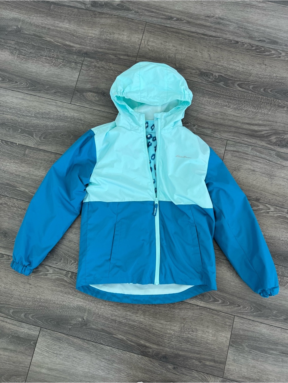 Eddie Bauer Kids Two-Tone Light Blue & Teal Hooded Jacket 2 in 1 14/16 Large